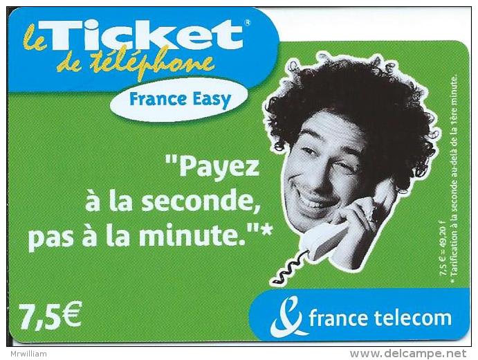 Le TICKET De TELEPHONE (France Telecom) France Easy "Payez à La Seconde,pas à La Minute", Homme, 2005 - FT