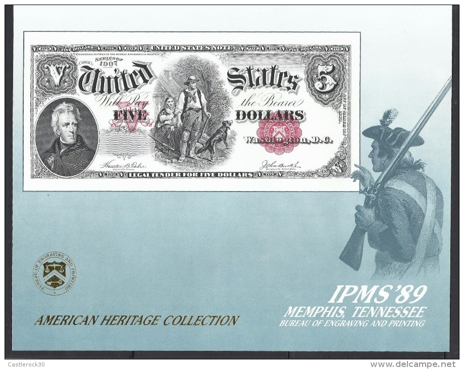 O) 1989 UNITED STATES - USA, MODERN PROOF BANKNOTE, ENGRAVING AND PRINTING, ANDREW JACKSON - 5 DOLLAR, MEMPHIS IPMS, XF - Ohne Zuordnung