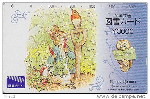 Carte Prépayée JAPON - Oiseau HIBOU & PIERRE LAPIN  - OWL Bird & PETER RABBIT JAPAN Tosho Card - EULE - 227 - Uilen