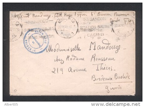 Besançon - Lettre En Franchise De L'Etat-Major De La 7ème Région - 22 Avril 1940 - Cachets Militaires A Partir De 1900 (hors Guerres)