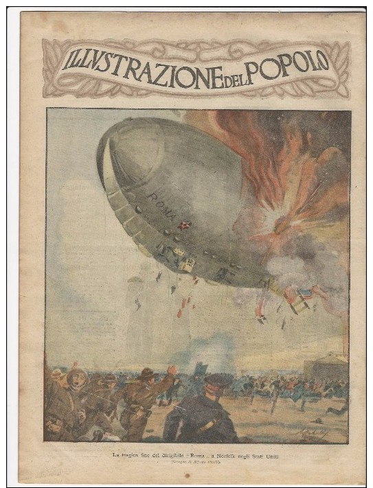 1922 Italian Magazine  LITHO Fire Of Airship "Roma" At NORFOLK Virginia  + Ski Races In CLAVIERES  Claviere Val Di Susa - Vor 1900