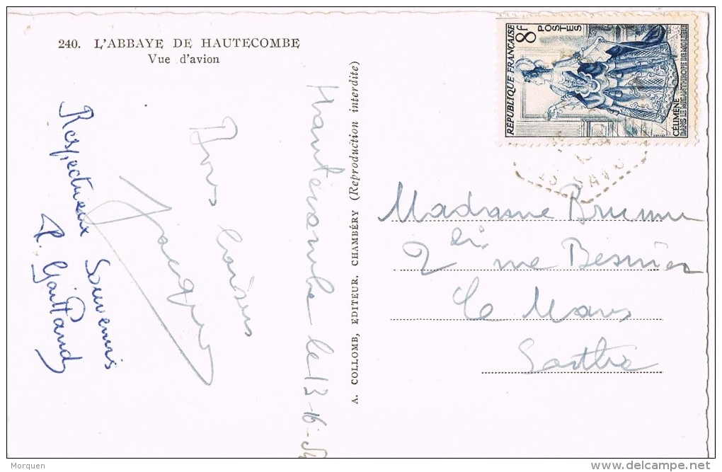 16877. Postal HAUTECOMBE  (savoie) 1954. Vue D'avion D'abbaye Hautecombe - Cartas & Documentos