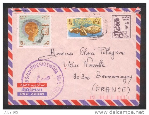 Lettre D'Egypte Pour La France (90 Sermamagny) - Presidential Nile Cruise 1987 - Poste Aérienne