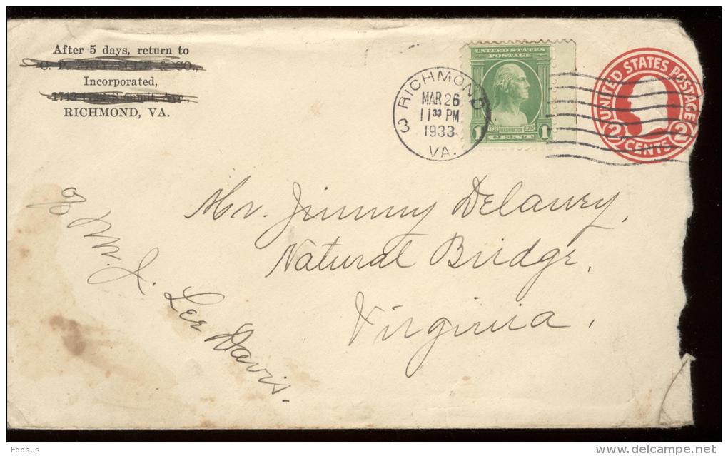 1933 Envelope Scott ? Cancelled RICHMOND - 1921-40