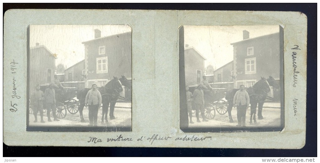 Photo Stéréo Janvier 1917 Recto Verso Vaucouleurs Meuse -- Ma Voiture D' Officier Acheteur      FEV16 25 - Photos Stéréoscopiques