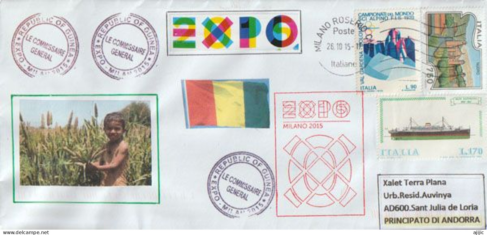 République De Guinée (CONAKRY), EXPO MILANO 2015,lettre Du Pavillon Guinéen, Avec Tampon Officiel EXPO MILANO - 2015 – Milan (Italie)