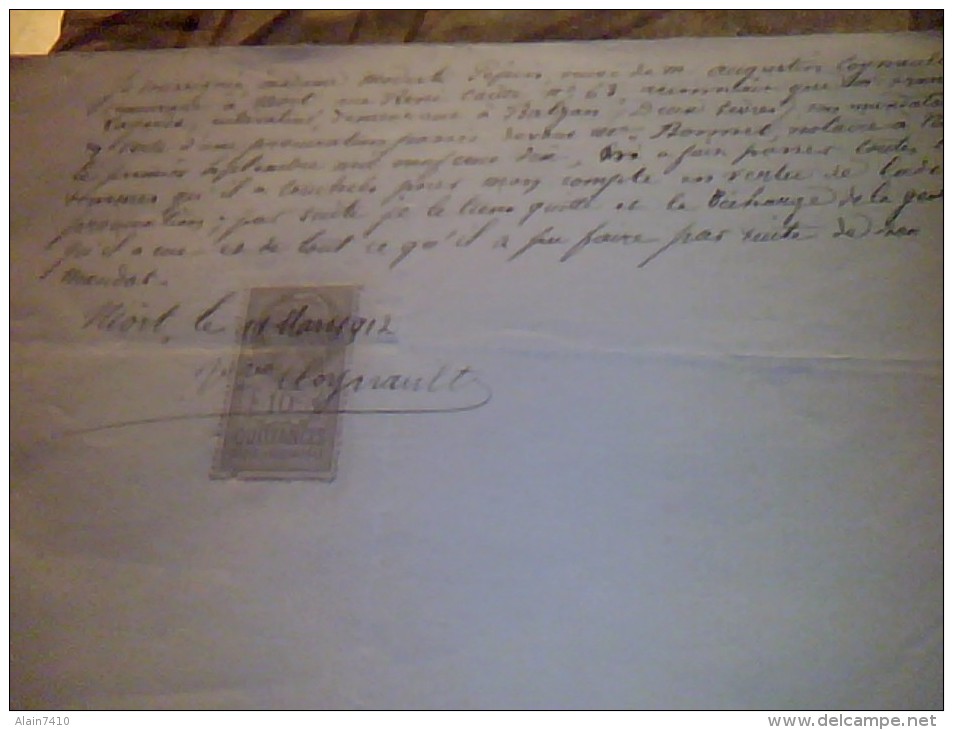 Vieux Papier Avec Timbre Fiscal De Quitance Recu Et Decharge Sur Lettre   Facial 10 Ct  Recu De1912  Oblitere A La Plume - Covers & Documents