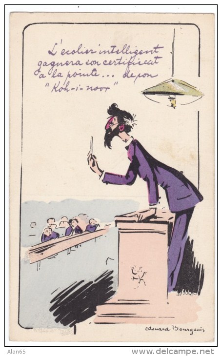 Edouard Bourgeois Artist Signed, 'L Ecolier Intelligent Gagnera Son Certificat' C1900s Vintage Postcard - Bourgeois