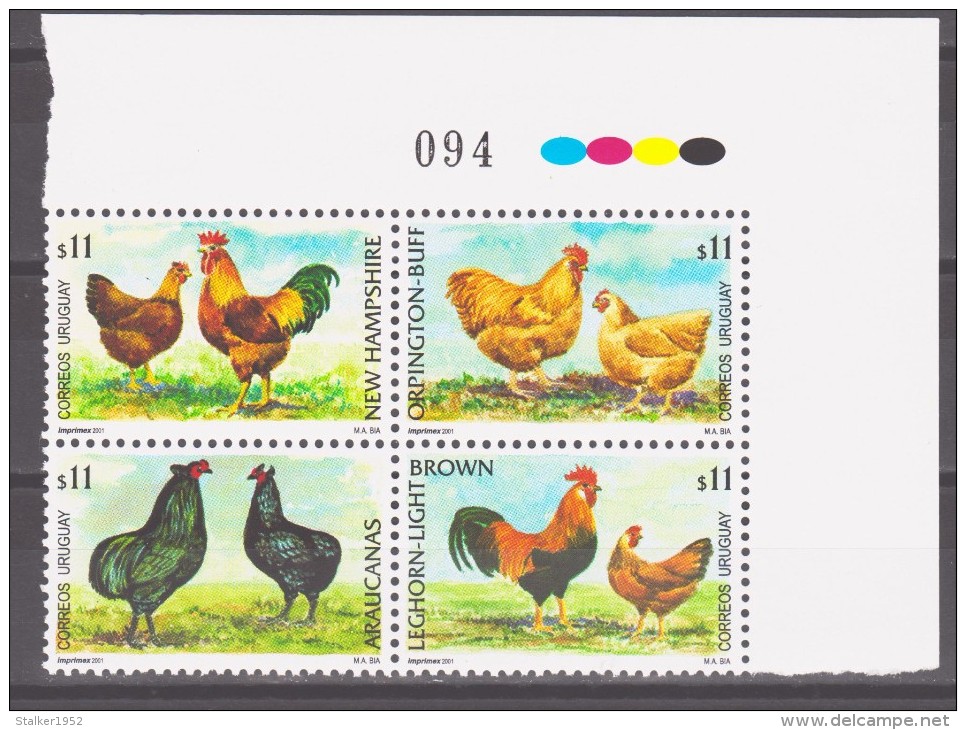 Uruguay 2001 Mi 2608-2611vb Chicken Breeds / Hühnerrassen **/MNH - Autres & Non Classés