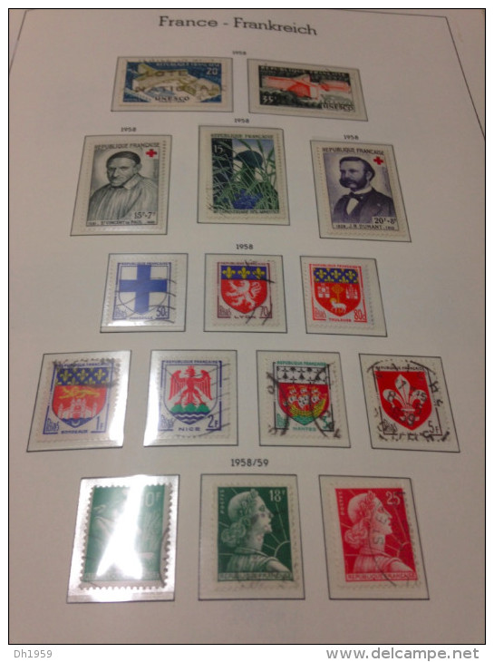 1945-1969 OCCASION FRANCE !!! LEUCHTTURM RELIURE BLEU + env. 94 FEUILLES PREIMPRIMEES + TIMBRES o/*/**