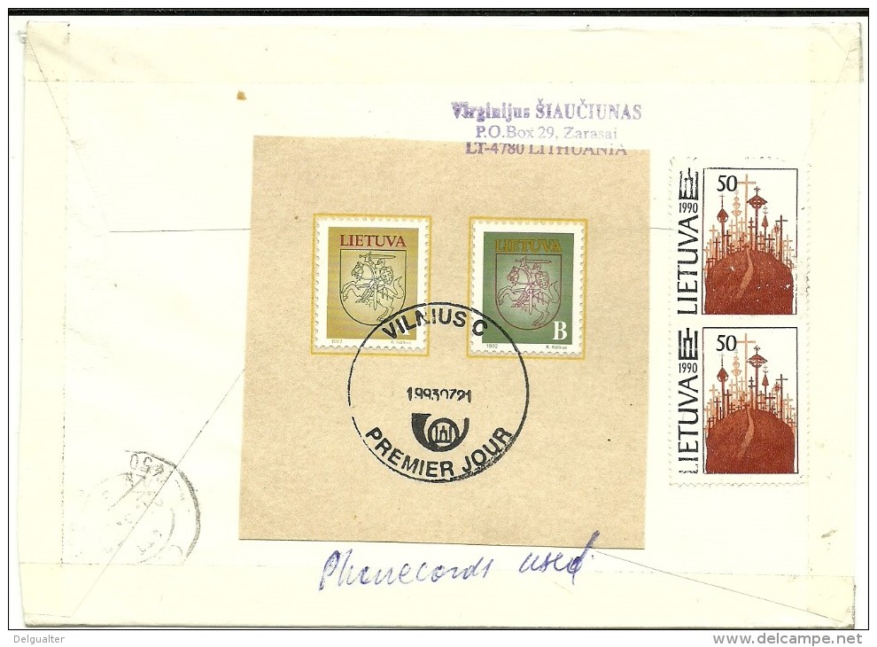 Cover FDC - 1993 - Zarasai-Vilnius C(Lithuania)-Matosinhos(Portugal) Registered - Prioritaire - Lituania