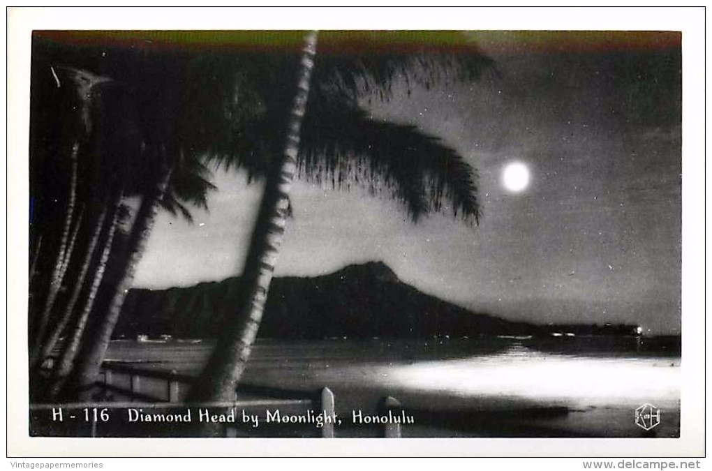 264219-Hawaii, Honolulu, RPPC, Diamond Head By Moonlight, Kodak Hawaii No H-116 - Honolulu