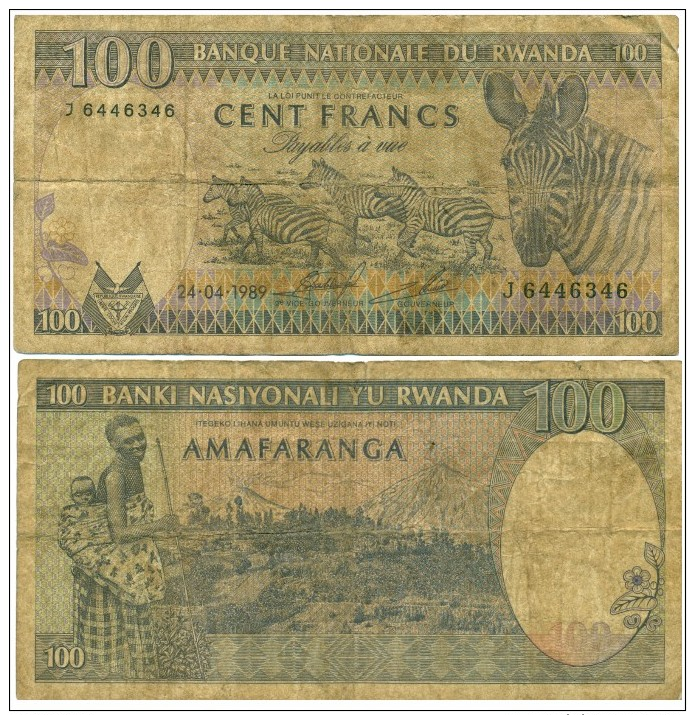 1989 Rwanda 100 Francs Banknote - Rwanda