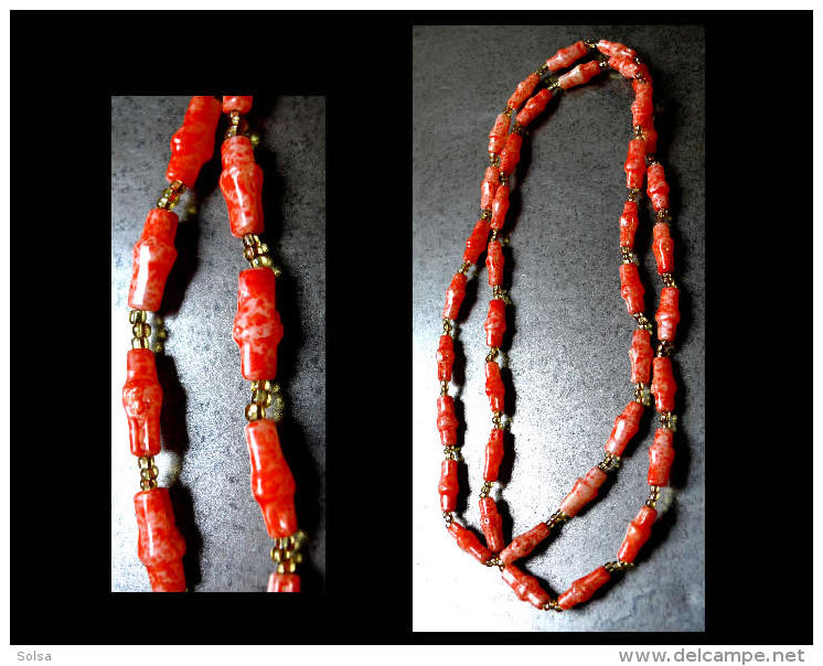 Long Collier Sautoir Abricot Ann 60-70 / Vintage Long  103 Cm Plastic Necklace - Necklaces/Chains