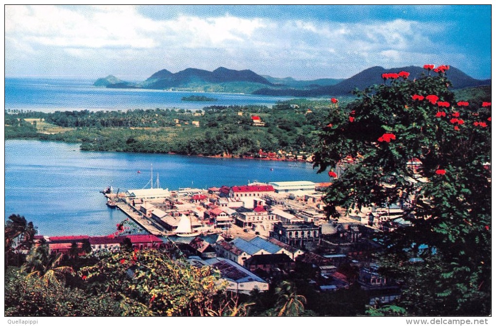 03884 "CARAIBI - ANTILLE - SANTA LUCIA - PAN AMERICAN WORLD AIRWAYS" PANORAMA. CART. NON  SPED. - St. Lucia