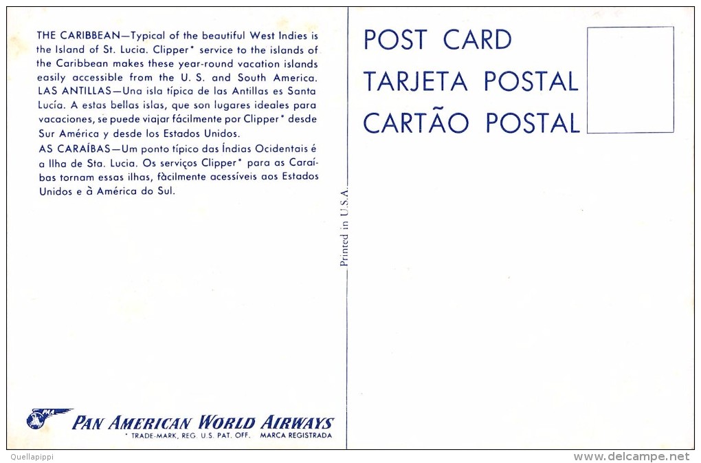 03884 "CARAIBI - ANTILLE - SANTA LUCIA - PAN AMERICAN WORLD AIRWAYS" PANORAMA. CART. NON  SPED. - Santa Lucia