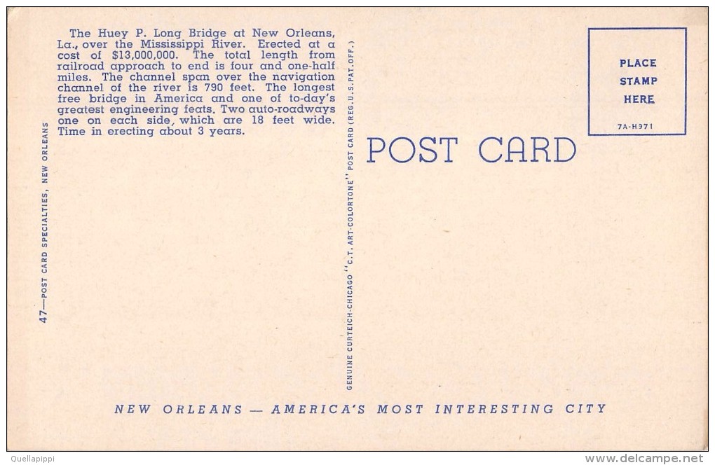 03887 "THE HUEY P. LONG BRIDGE, NEW ORLEANS, LA. CONNECTING N.O. LA WITH THE GREAT WEST" PONTE. CART. NON  SPED. - New Orleans