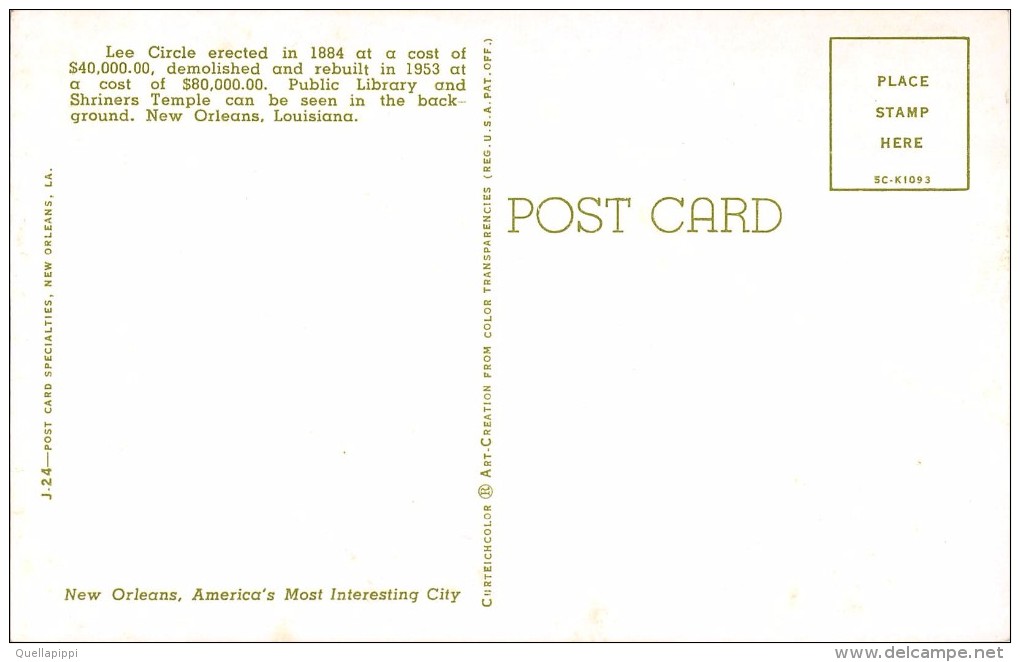 03888 "LEE CIRCLE ERECTED IN 1884, NEW ORLEANS, LA." DISTRIB. ESSO. CART. NON  SPED. - New Orleans