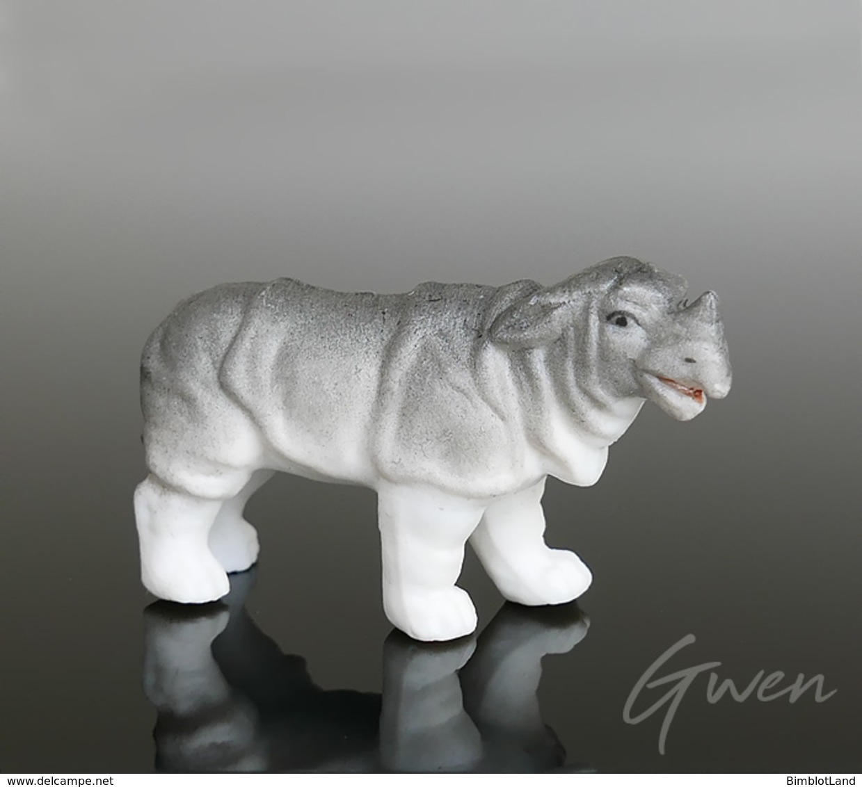 Miniature Ancienne Figurine Allemande Sujet Rhinoceros Biscuit 1880 Animal Porcelaine Bisque Statuette - Animals