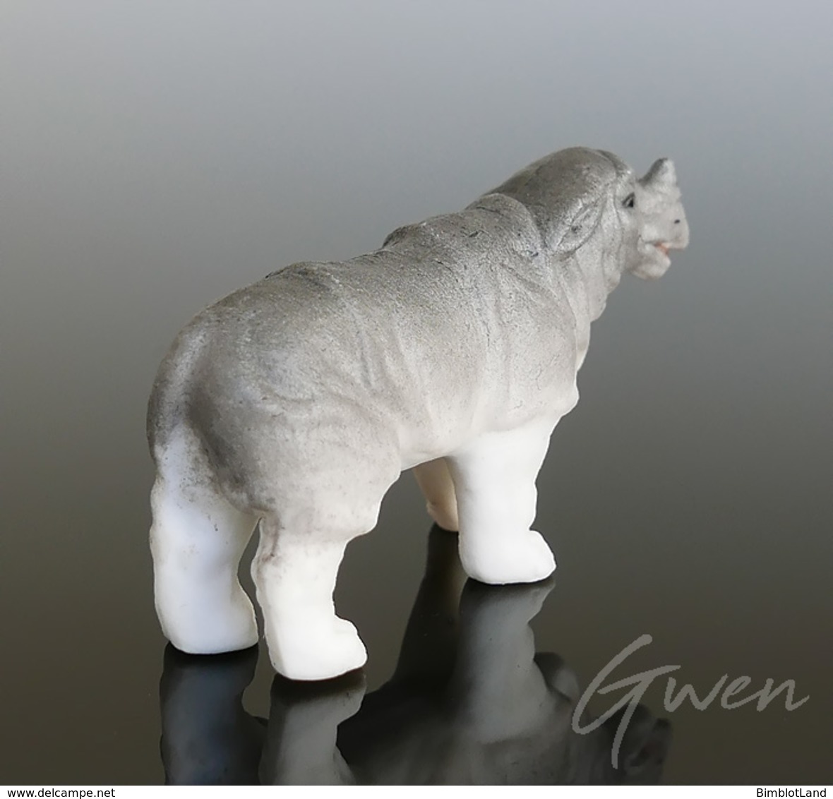Miniature Ancienne Figurine Allemande Sujet Rhinoceros Biscuit 1880 Animal Porcelaine Bisque Statuette - Animaux