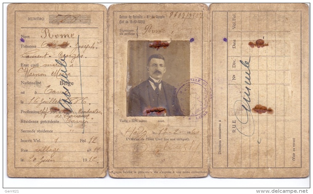 PERSONALAUSWEIS / PASSPORT / CARTE D´IDENTITE - Belgien, 1912 - Historische Dokumente
