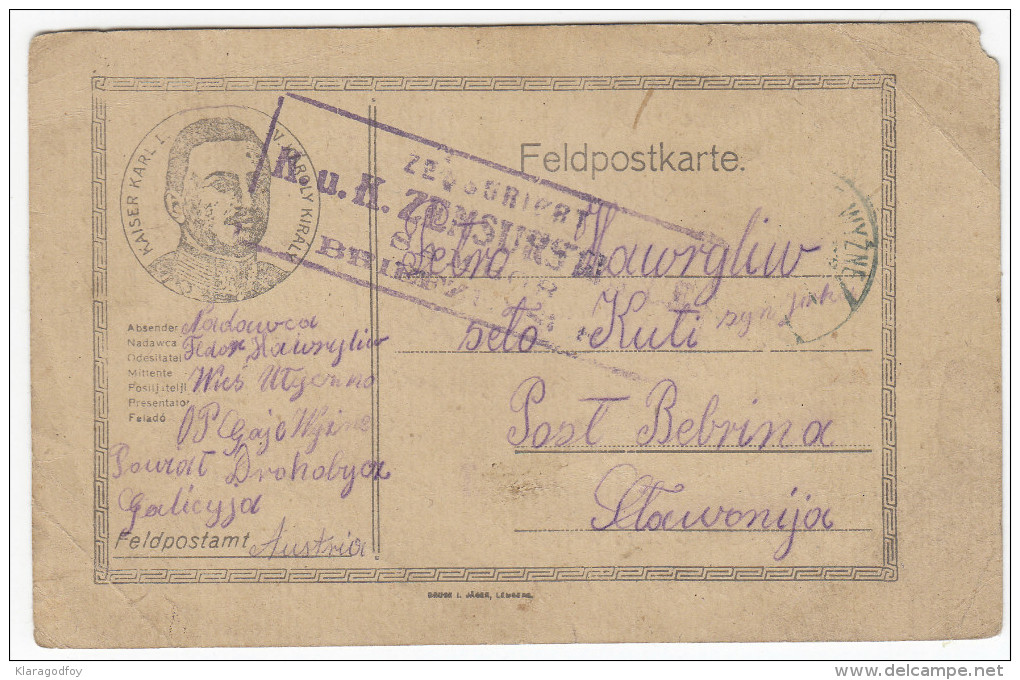 WWI Feldpostkorrespondenzkarte K.u.k. Censored Travelled 1917 From Galizien To Bebrina Bb160225 - Briefe U. Dokumente