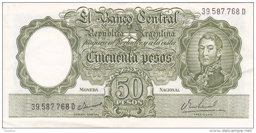 BILLETE DE ARGENTINA DE 50 PESOS - MONEDA-  CALIDAD EBC (XF) (BANKNOTE) DIFERENTES FIRMAS - Argentine