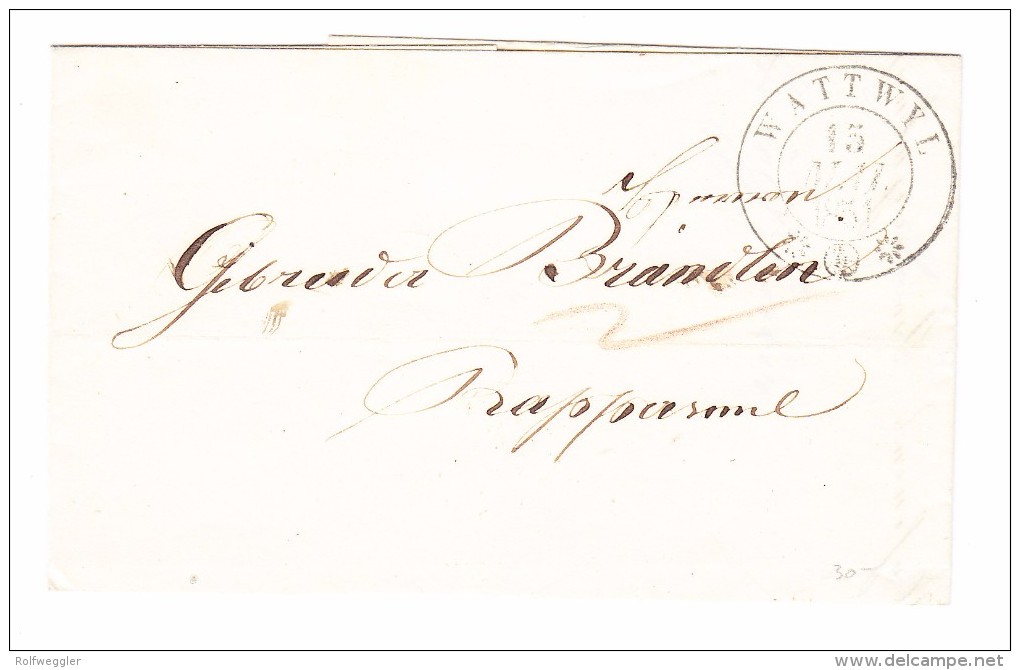 Heimat SG WATTWYL 15.5.1851 Brief Nach Rapperswyl Mit Rotem Ankunftsstempel - 1843-1852 Timbres Cantonaux Et  Fédéraux