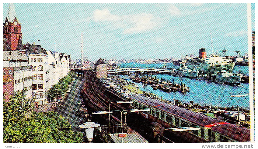 Hamburg: Hafenbetrieb: VW KÄFER/COX, MERCEDES HECK - OCEAN-DAMPFER & ZUG - Überseebrücke - Turismo