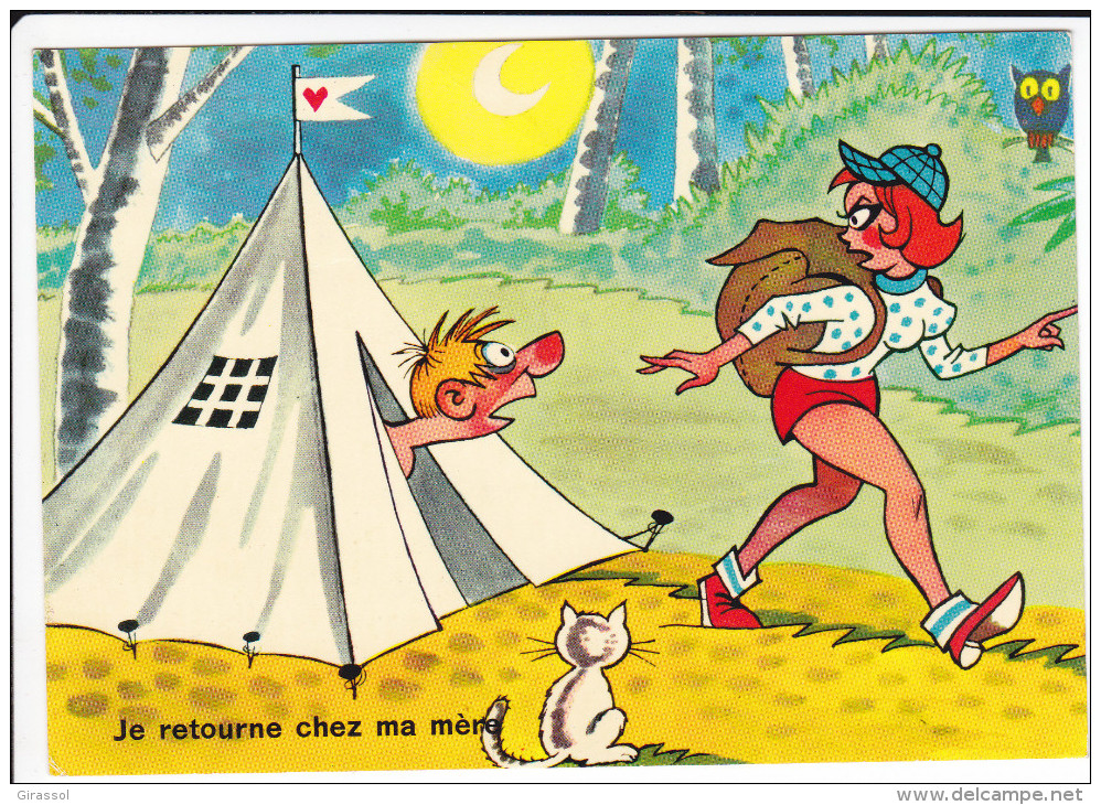 CPSM CAMPING TENTE CHAT CHOUETTE HIBOU  JE RETOURNE CHEZ MA MERE - Humour