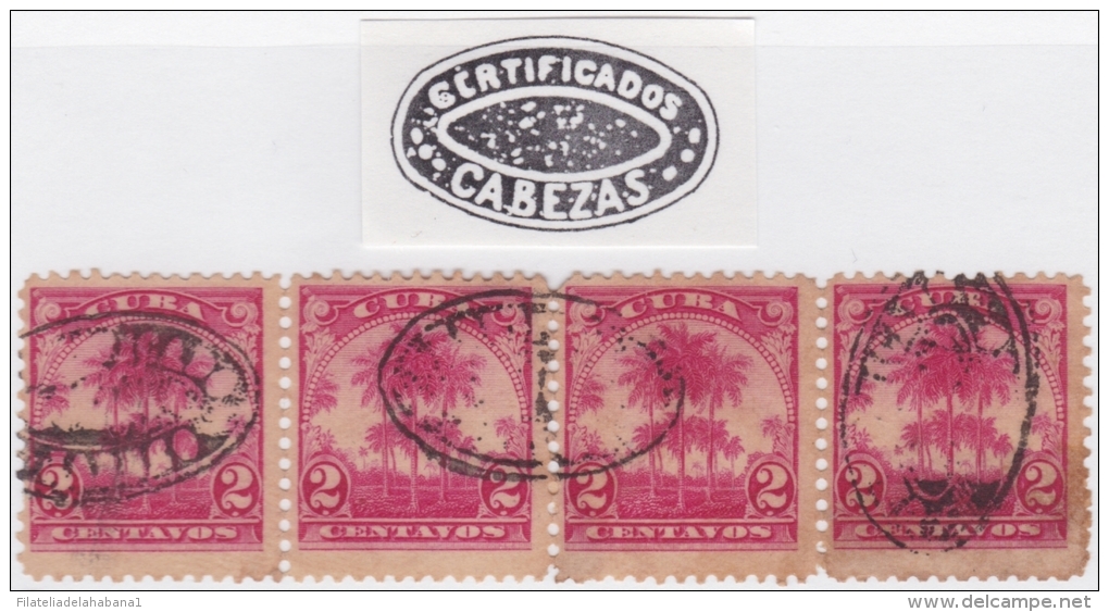 1905-82 CUBA REPUBLICA. 1905. Ed.177. 2c PALMITAS. BLOCK 4 COLONIAL REGISTERED CANCEL JARUCO. - Oblitérés