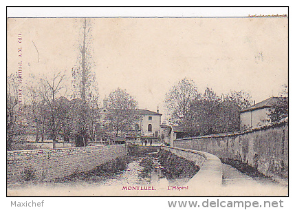 Montluel - L-Hôpital (petite Animation, Au Loin Sur Le Pont) Circulé 1905 - Montluel