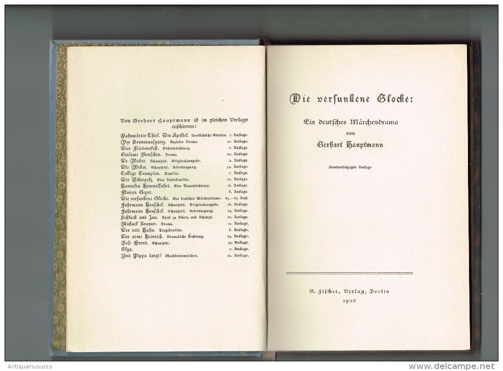 „Die Berfunkene Glocke" - Gerhart Hauptmann - 1906 - Livres Anciens