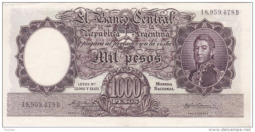 BILLETE DE ARGENTINA DE 1000 PESOS AÑOS 1955 A 1965 EN CALIDAD EBC (XF)  (BANKNOTE) DIFERENTES FIRMAS (BARCO-SHIP) - Argentina