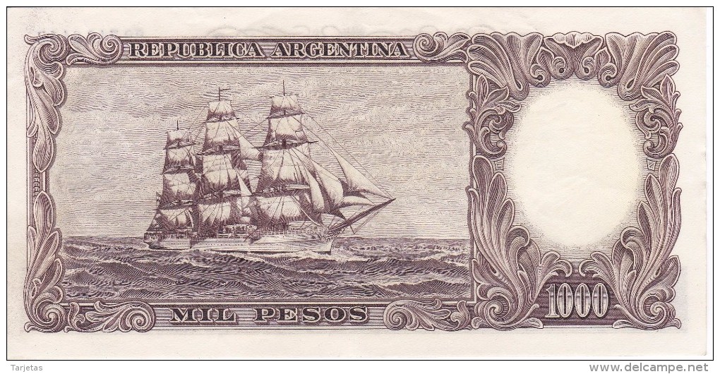 BILLETE DE ARGENTINA DE 1000 PESOS AÑOS 1955 A 1965 EN CALIDAD EBC (XF)  (BANKNOTE) DIFERENTES FIRMAS (BARCO-SHIP) - Argentina