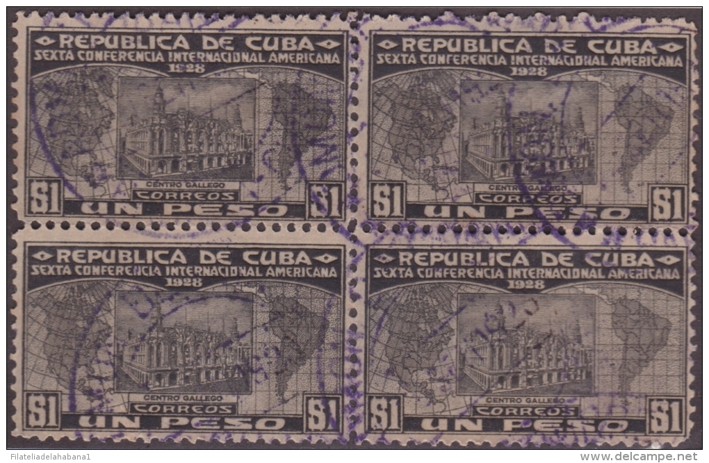 1928-52 CUBA REPUBLICA. 1928. Ed.232 1$. 6ta CONFERENCIA. CENTRO GALLEGO. CANCEL. - Oblitérés