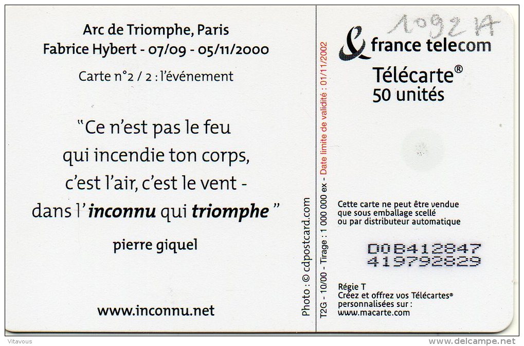 France Paris Arc De Triomphe  Télécarte Telefonkarten Phonecard B472 - 2002