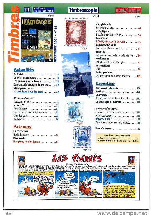 Timbres Magazine N.19 Decembre 2001,Noël Et Guerre,Hongkong,aérophilatelie Air Bleu,Ile De Pâques,Nobel,ONU - French (from 1941)