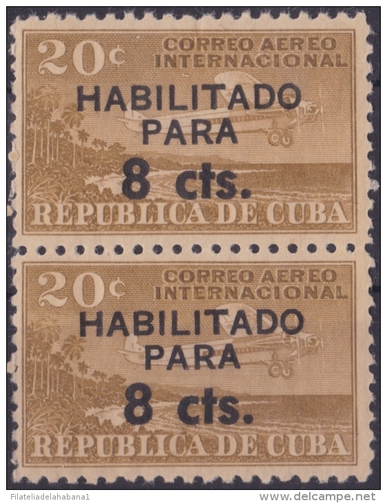 1961-35 CUBA. 1961. Ed.885hc HABILITADOS. AVION. ERROR HABILITACION CALCADA AL REVERSO MNH. - Usati