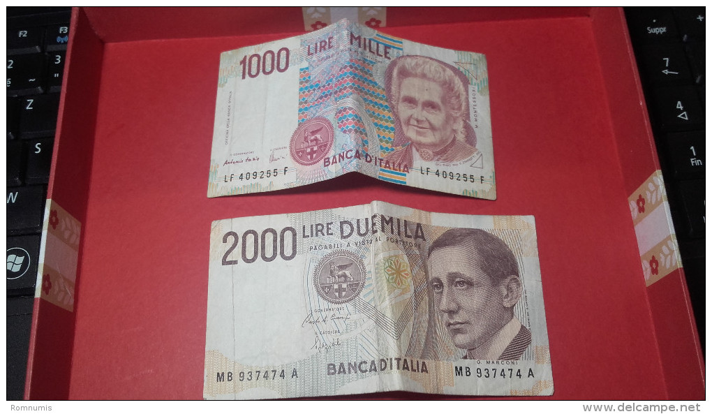 Lot De 2 Billets Italie 1000 Lire Et 2000 Lire - 2.000 Lire