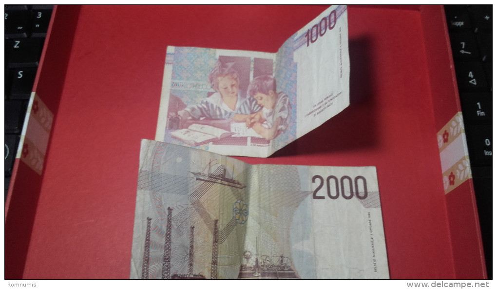 Lot De 2 Billets Italie 1000 Lire Et 2000 Lire - 2.000 Lire