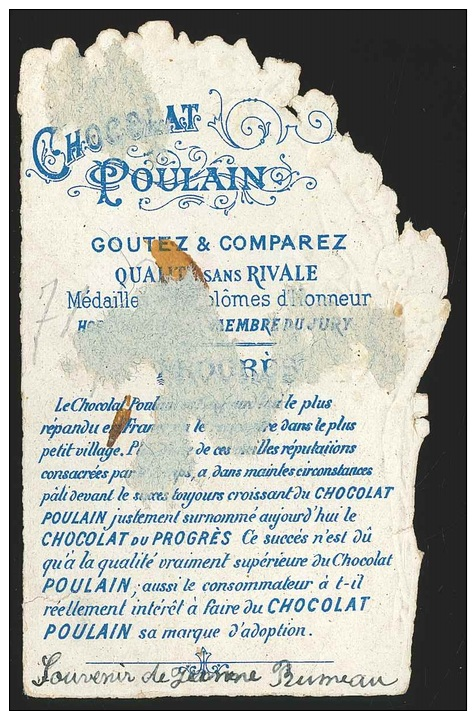 Chromo En Relief Chocolat POULAIN - Jeune Fille, Mandoline Et Muguet - Poulain