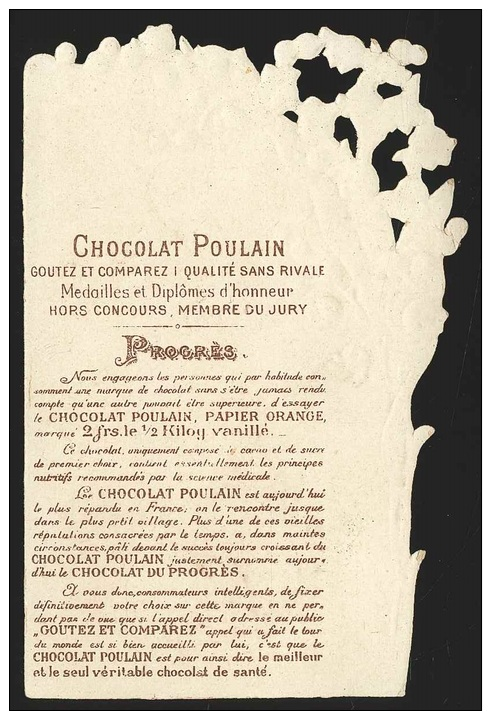 Chromo En Relief Chocolat POULAIN - Portrait De Jeune Fille En Costume Et Muguets - Poulain