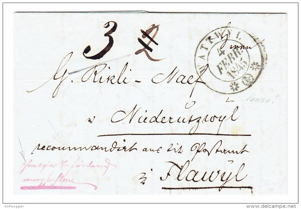 Heimat SG WATTWYL 4.2.1845  Brief Nach Flawyl - ...-1845 Préphilatélie