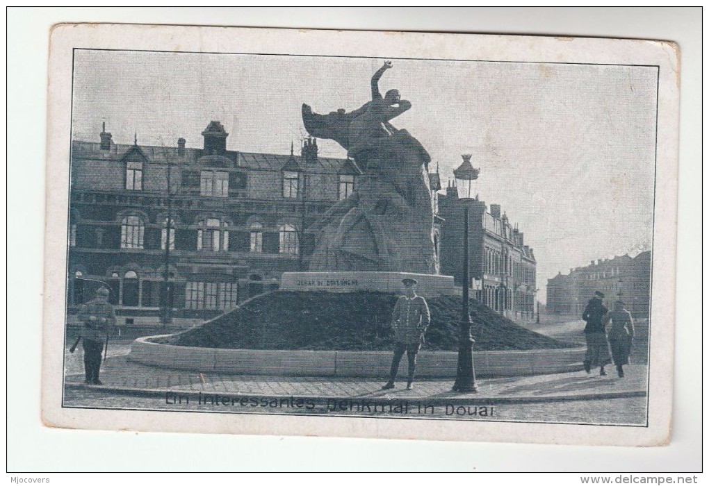 WWI German Postcard Of DOUAI FRANCE - GERMAN SOLDIERS BY MONUMENT , Germany Army Military Forces - War 1914-18