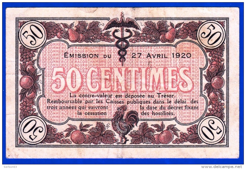 BON - BILLET -  MONNAIE - 27 AVRIL 1920 CHAMBRE DE COMMERCE 50 CENTIMES MACON BOURG CHAROLLES 71000 N° 090471 SERIE E - Bonos