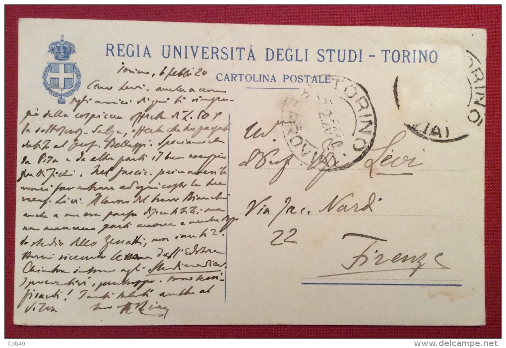 REGIA UNIVERSITA' DEGLI STUDI TORINO : CORTILE UNIVERSITA' Su Disegni Del RICCA - CARTOLINA CON STEMMA VIAGGIATA 1920 - Educazione, Scuole E Università