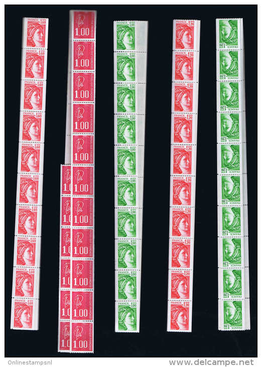 France 5 Sets De 50 Timbres Roulettes Yv Nr 70+71+72+75+76  MNH/** Neuf - Rollo De Sellos