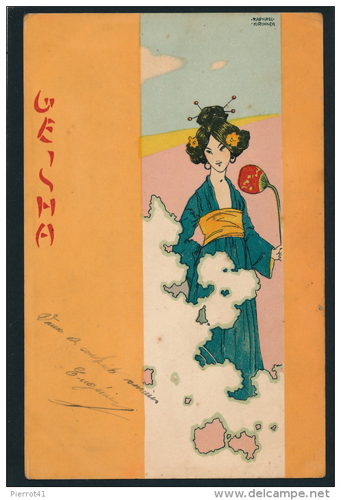 FEMMES - FRAU - LADY - Jolie Carte Fantaisie Femme GEISHA Signée RAPHAEL KIRCHNER - Kirchner, Raphael