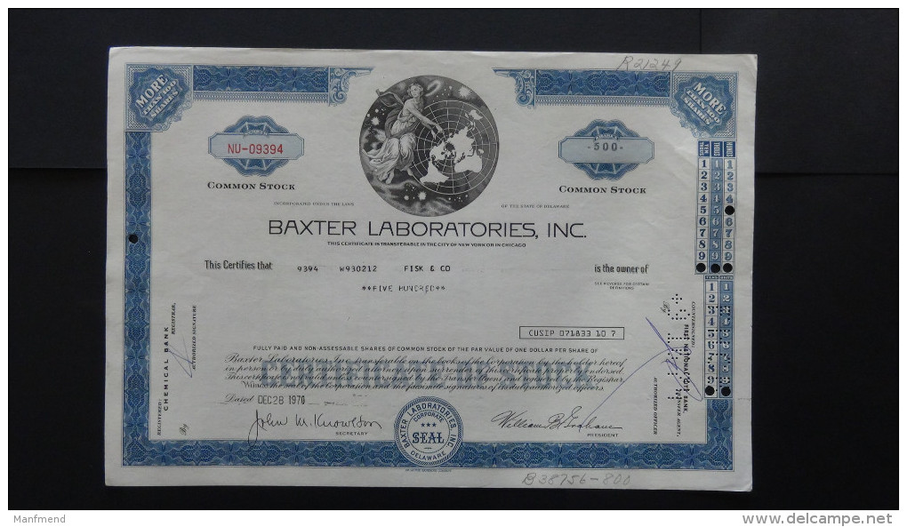 USA - Baxter Laboratories, Inc. - Nr:NU-09394/ 1970 - 500 Shares - Look Scans - A - C